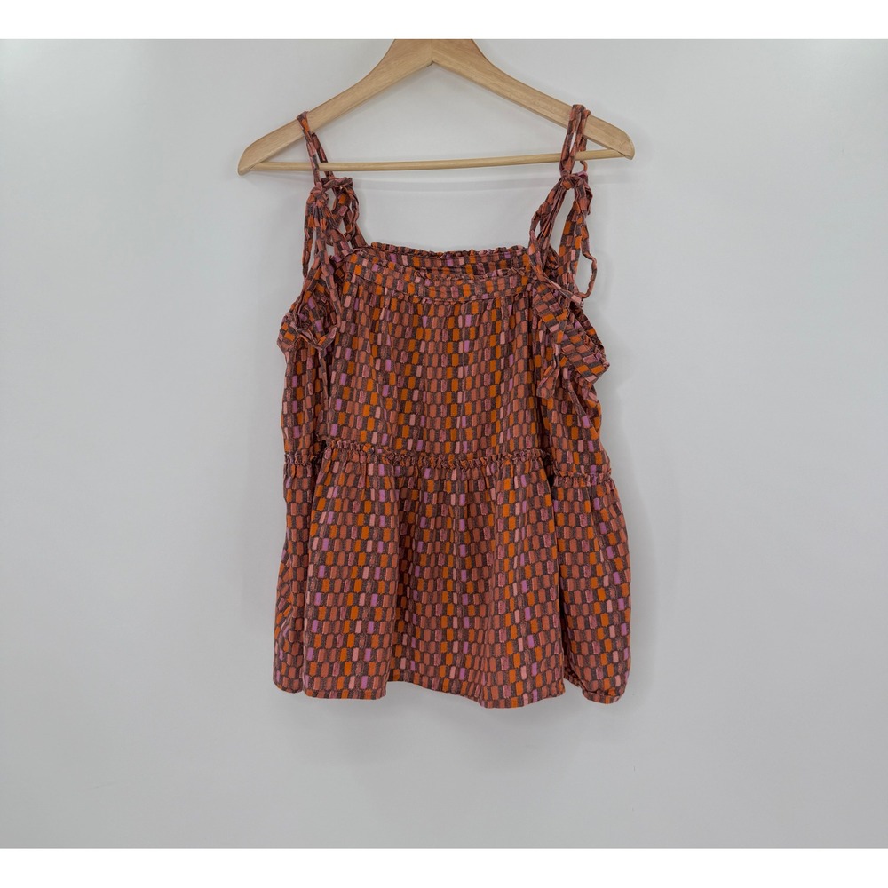Universal Thread Women's Orange Pink Print Sleeveless Tie Strap Tank‎ Top